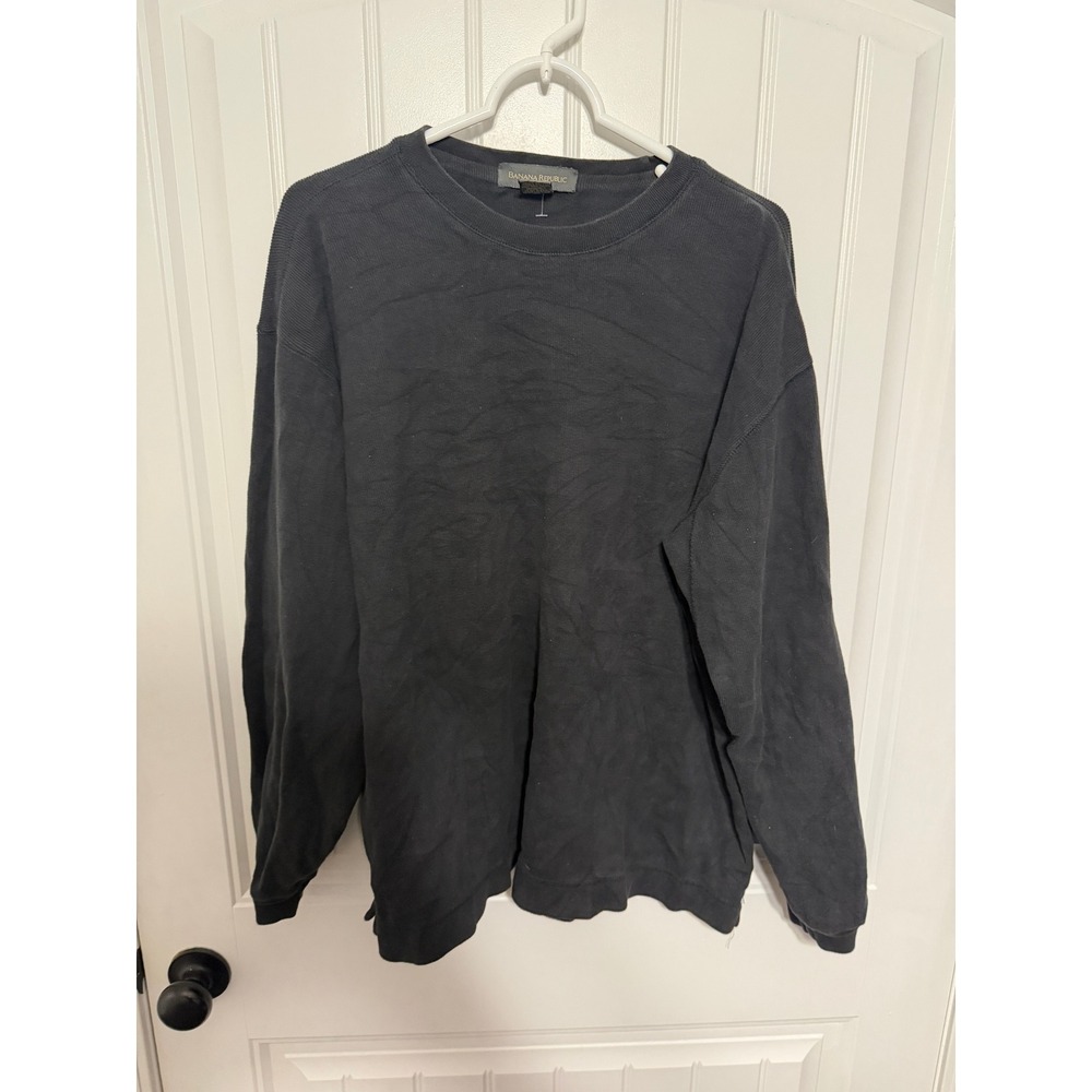 Banana Republic Top Mens L Black Ribbed Knit Crewneck Long Sleeve EUC